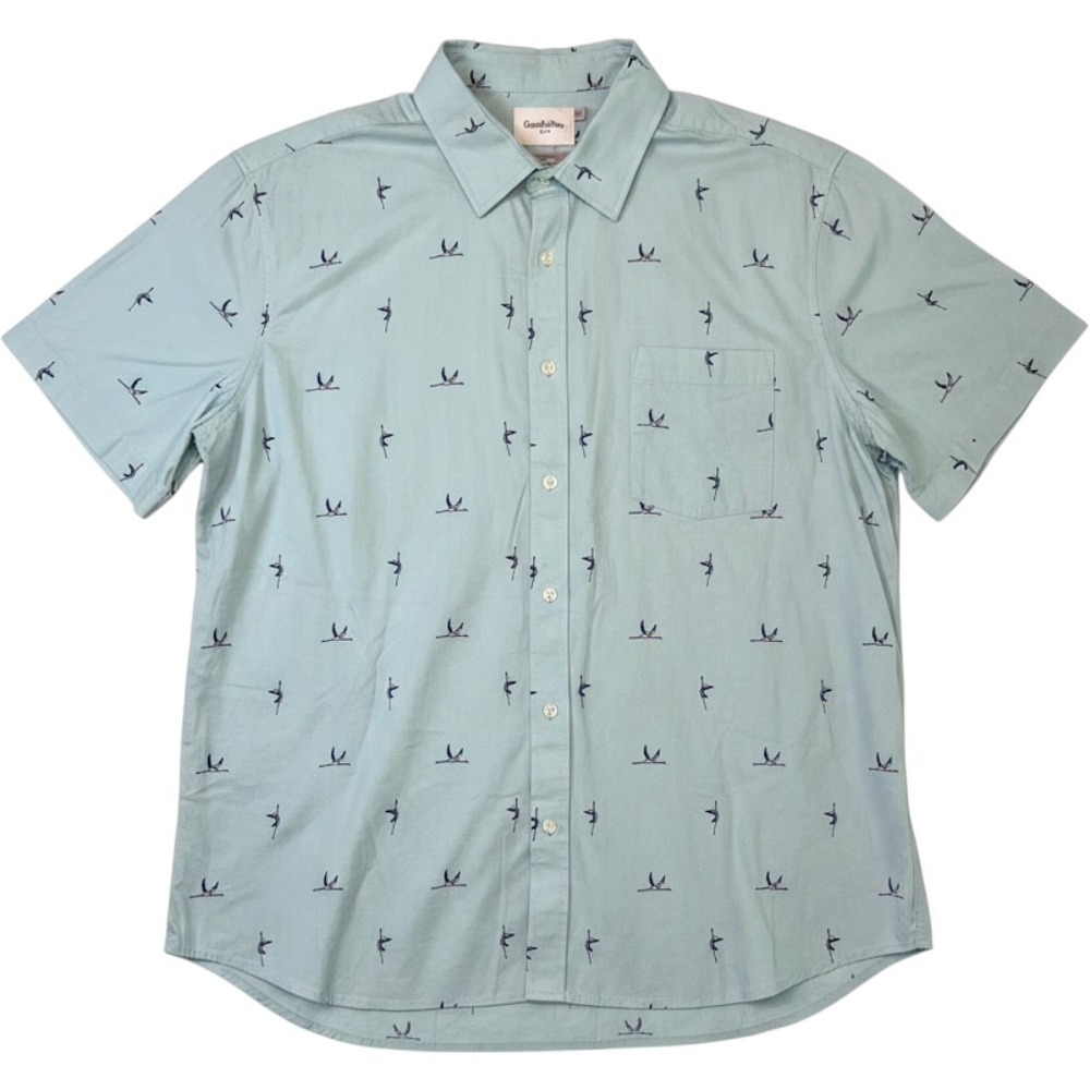 Goodfellow Mens XXL Slim Fit Short Sleeve Button Up Shirt Blue Bird Print NWT